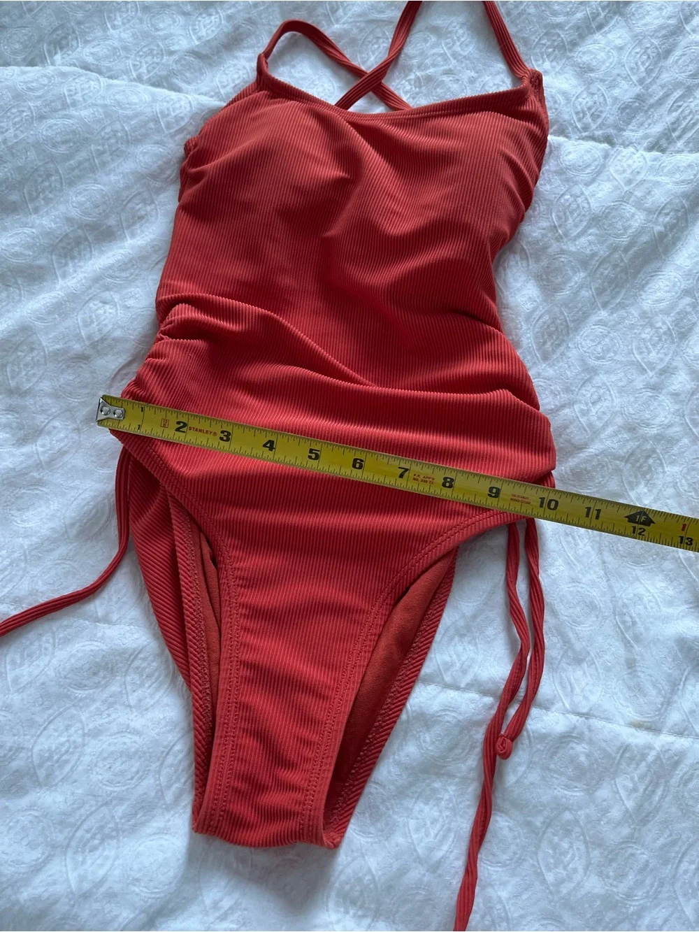 Women’s rust Ribbed One-Piece Swimsuit with Side Ties size XS